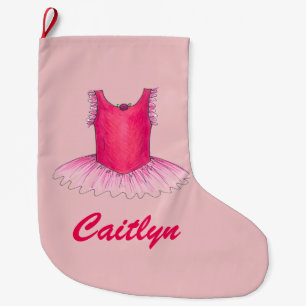 Pink Ballet Tutu Ballerina Dance Teacher Recital Large Christmas Stocking
