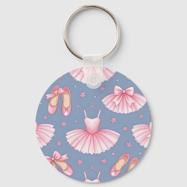 Pink Ballet Tutu Pattern Key Ring (Front)