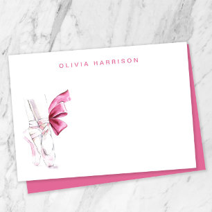 Pink Ballet Watercolor Girls Monogram Card