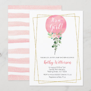 Pink Ballon It's a girl baby shower Invitation