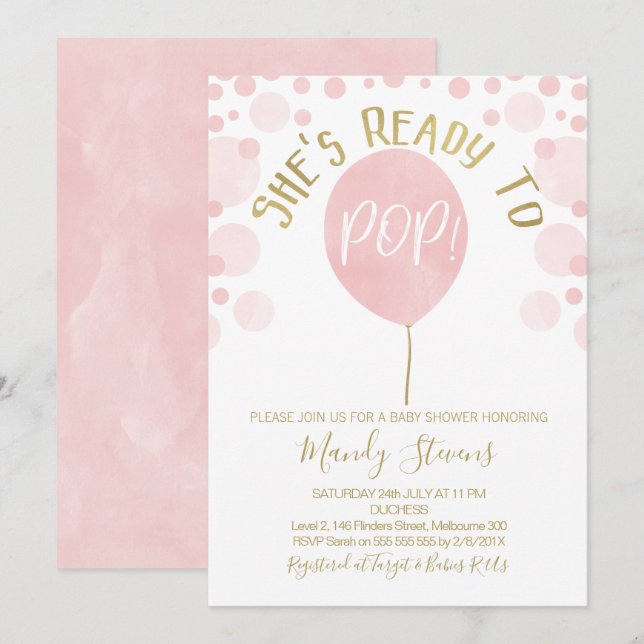 Pink Ballon Ready To Pop Baby Shower Invitation (Front/Back)