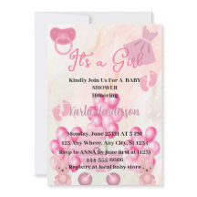 Pink Ballons Bunny Rabbit It's a Girl Baby Shower