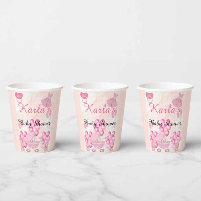 Pink Ballons Bunny Rabbit It's a Girl Baby Shower  Paper Cups (Multi)