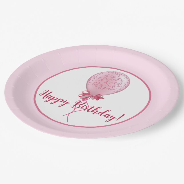 Pink Balloon 1 Paper Plate (Angled)