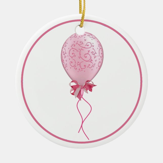 Pink Balloon 2 Ceramic Tree Decoration (Front)