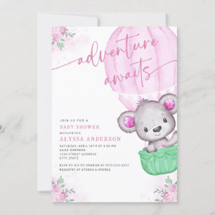 Pink Balloon Adventure Awaits Girl Baby Shower Invitation