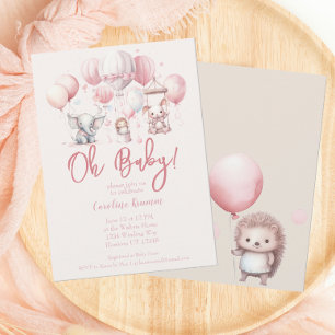 Pink Balloon Animal Baby Shower Invitation
