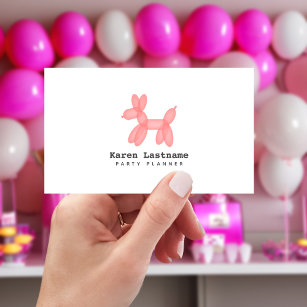 Pink Balloon Animal Party Event Planner Business Card