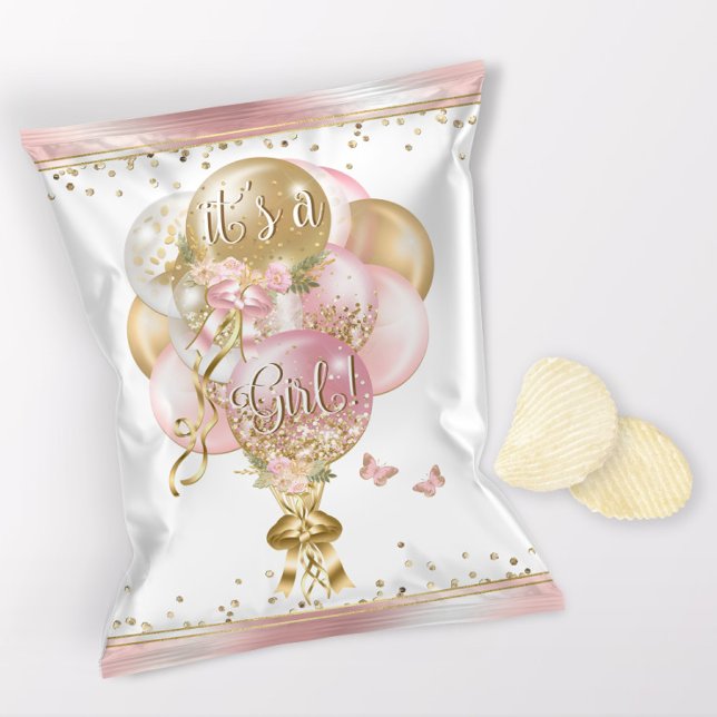 Pink Balloon Baby Shower Chip Bag Wrappers (1 ounce snack bag wrapper flyer. )