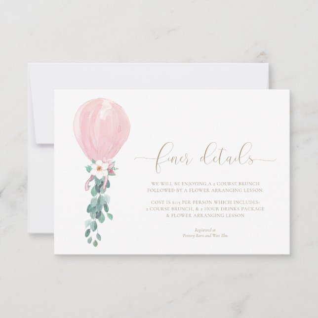 Pink Balloon Baby Shower Finer Details Cards (Front)