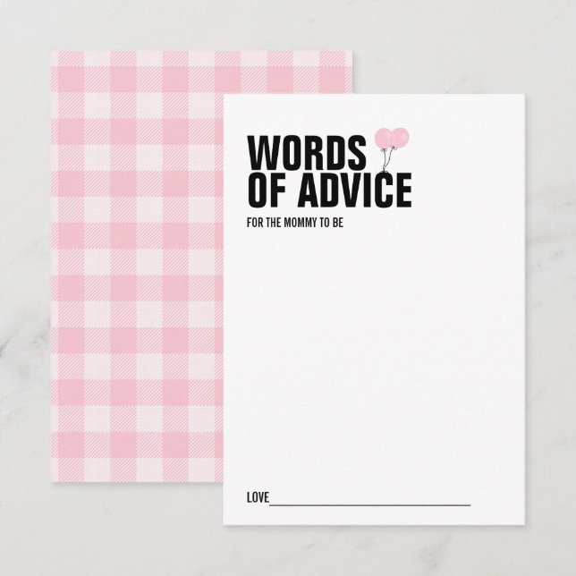Pink Balloon Baby Shower Mummy Advice Card (Front/Back)