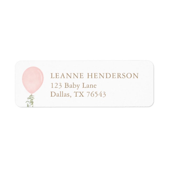 Pink Balloon Baby Shower Return Address Label (Front)