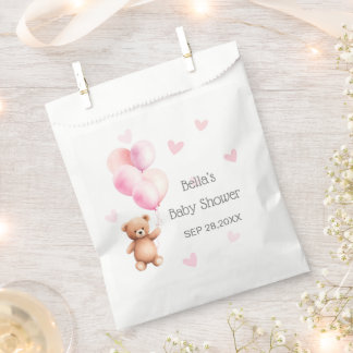 Pink Balloon Bear Heart Baby Shower Favour Bags