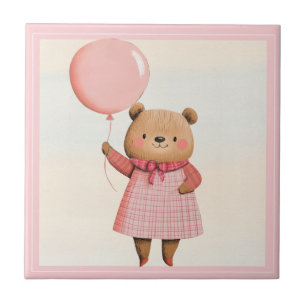 Pink Balloon Bear with Plaid Outfit Tile