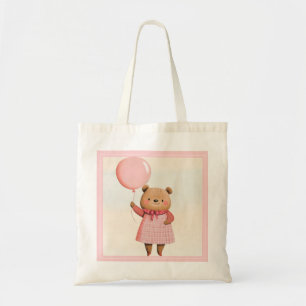 Pink Balloon Bear with Plaid Outfit Tote Bag