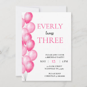 Pink Balloon Birthday Invitation