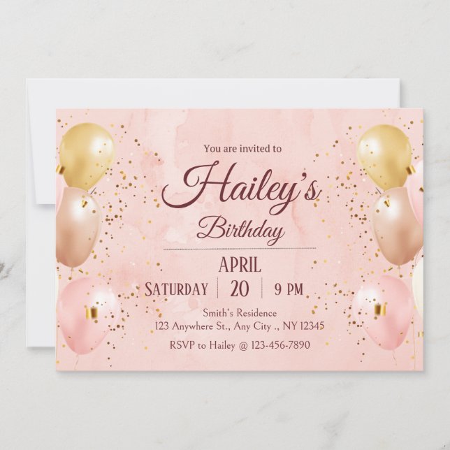 Pink Balloon Birthday Party Invitation (Front)