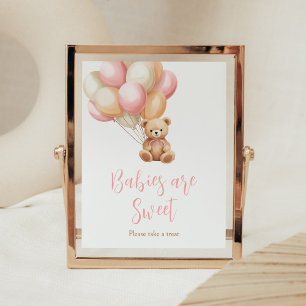 Pink Balloon Boho Bear Babies are Sweet Poster