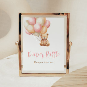 Pink Balloon Boho Bear Baby Shower Diaper Raffle Poster