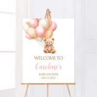 Pink Balloon Boho Bear Baby Shower Welcome
