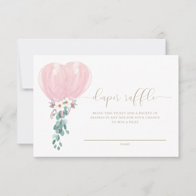 Pink Balloon Diaper Raffle Ticket Card (Front)