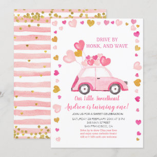Pink Balloon Drive by Valentine Birthday Invitation