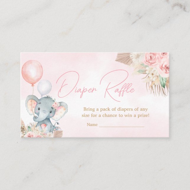 Pink Balloon Elephant Baby Shower Diaper Raffle Enclosure Card (Front)