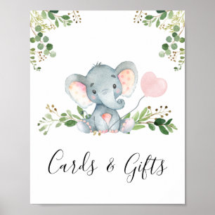 Pink Balloon Elephant Baby Shower Party Sign