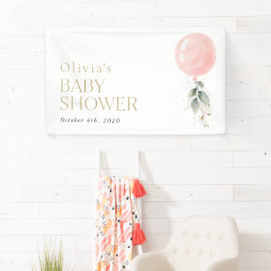 Pink Balloon, Eucalyptus, Baby Shower Welcome Banner