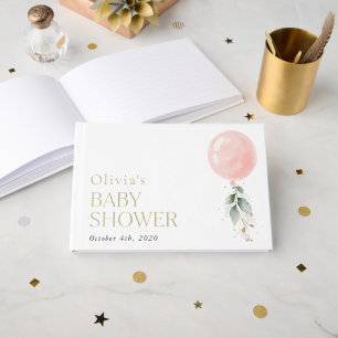 Pink Balloon, Eucalyptus, Greenery, Baby Shower  Guest Book