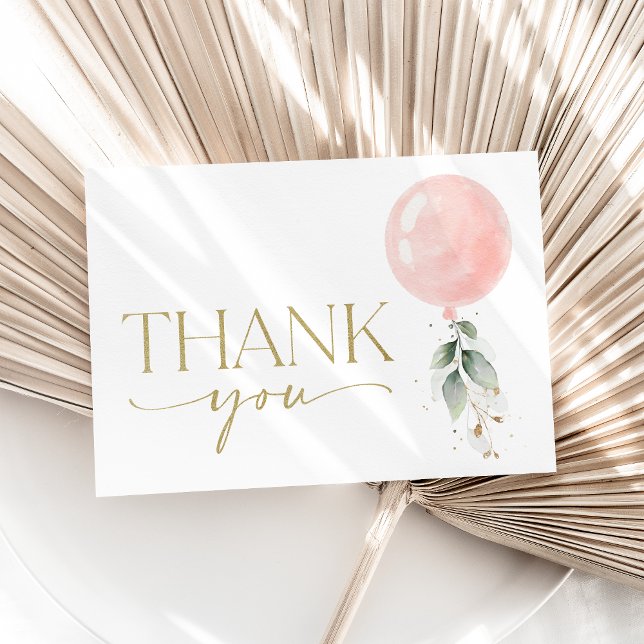Pink Balloon, Eucalyptus, Greenery, Baby Shower Thank You Card (Creator Uploaded)
