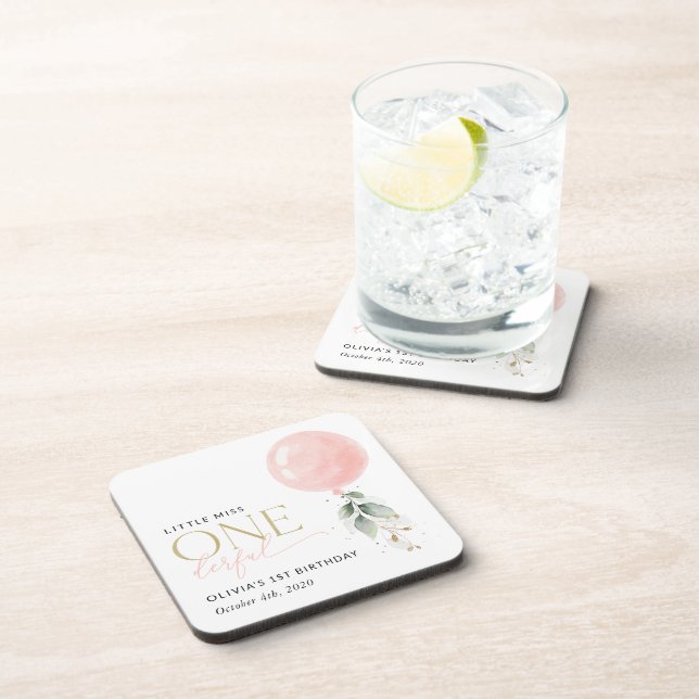 Pink Balloon, Eucalyptus, Greenery, First Birthday Coaster (Right Side)