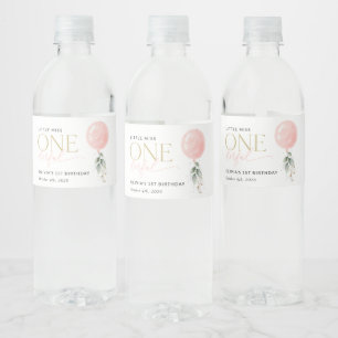 Pink Balloon, Eucalyptus, Greenery, First Birthday Water Bottle Label