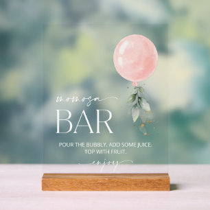 Pink Balloon, Eucalyptus, Greenery, Momosa Bar Acrylic Sign