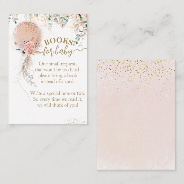Pink Balloon Floral Eucalyptus Baby Shower books Enclosure Card (Front/Back)