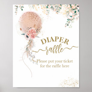 Pink Balloon Floral Eucalyptus Baby Shower diaper Poster