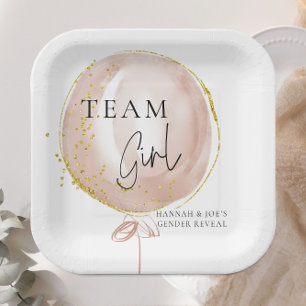 Pink Balloon Gender Reveal Team Girl Paper Plate