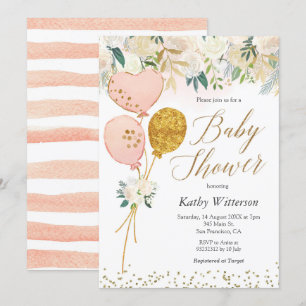 Pink Balloon Girl Baby Shower Invitation