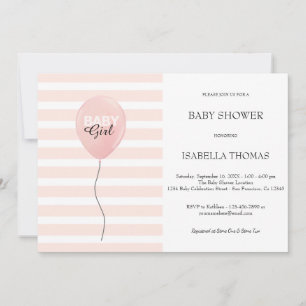 Pink balloon Girl Pink Stripes Baby Shower Invitation