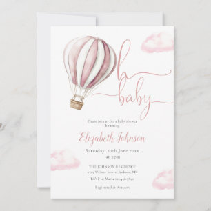 Pink Balloon Girl QR Code Photo Baby Shower Invitation