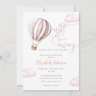 Pink Balloon Girl QR Code Photo Baby Shower Invitation