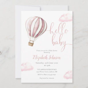 Pink Balloon Girl QR Code Photo Baby Shower Invitation