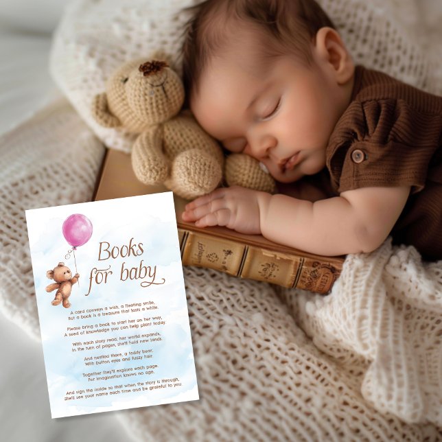 Pink Balloon Girl Teddy Bear Books for Baby Enclosure Card (Creator Uploaded)