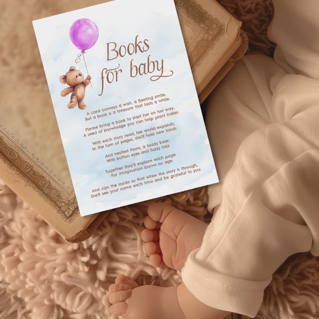 Pink Balloon Girl Teddy Bear Books for Baby Enclosure Card (Creator Uploaded)
