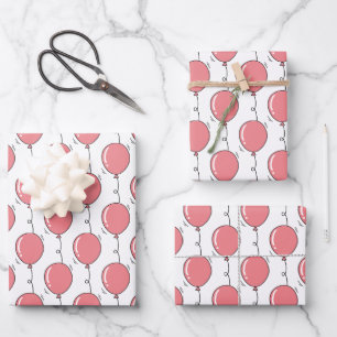 Pink Balloon Girls Birthday Wrapping Paper Sheet