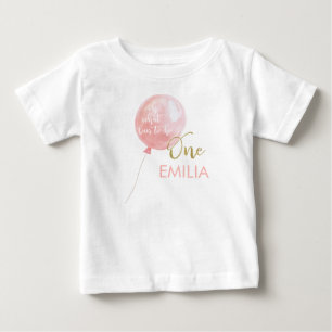 Pink Balloon Gold Glitter One 1st Birthday  Baby T-Shirt