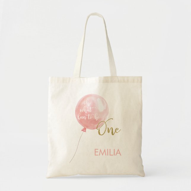 Pink Balloon Gold Glitter One 1st Birthday Tote  (Front)