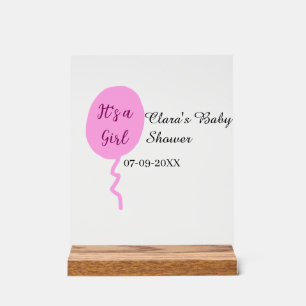 Pink balloon it's a girl baby shower add name date acrylic sign