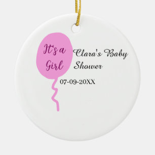 Pink balloon it's a girl baby shower add name date ceramic tree decoration