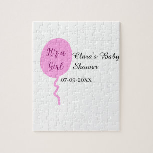 Pink balloon it's a girl baby shower add name date jigsaw puzzle